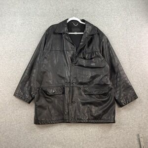 Vintage J‎ Crew Jacket Mens XL Black  Leather Blanket Lined Heavy Long Length